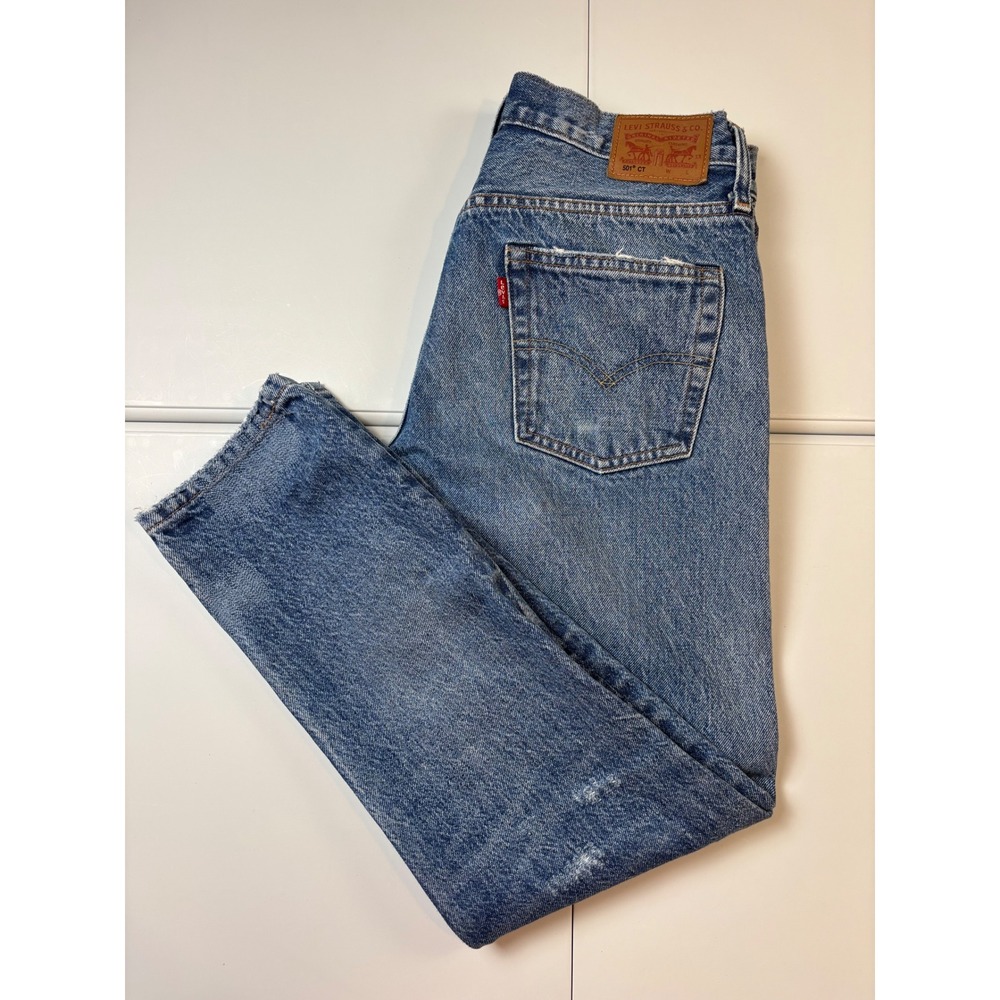 Levi's 501 CT Salvage Jeans Women W27 Blue Distressed Tapered Red Line Denim
